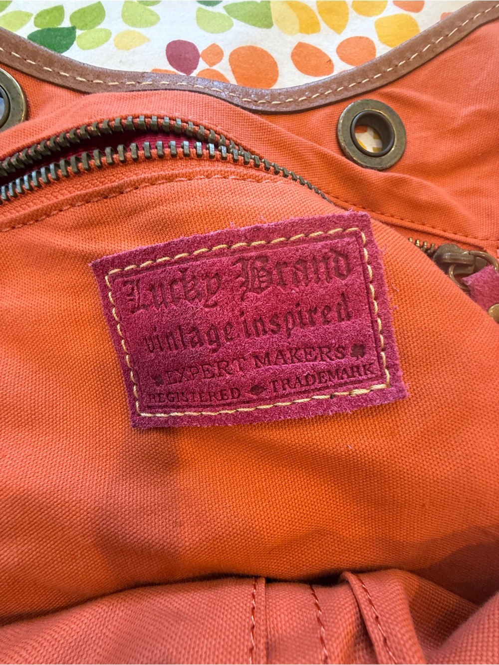 Gorgeous Lucky Brand Oversized Orange Pink Suede Canvas Travel Tote Y2K Rare. π©·π§‘ - Picture 6 of 15